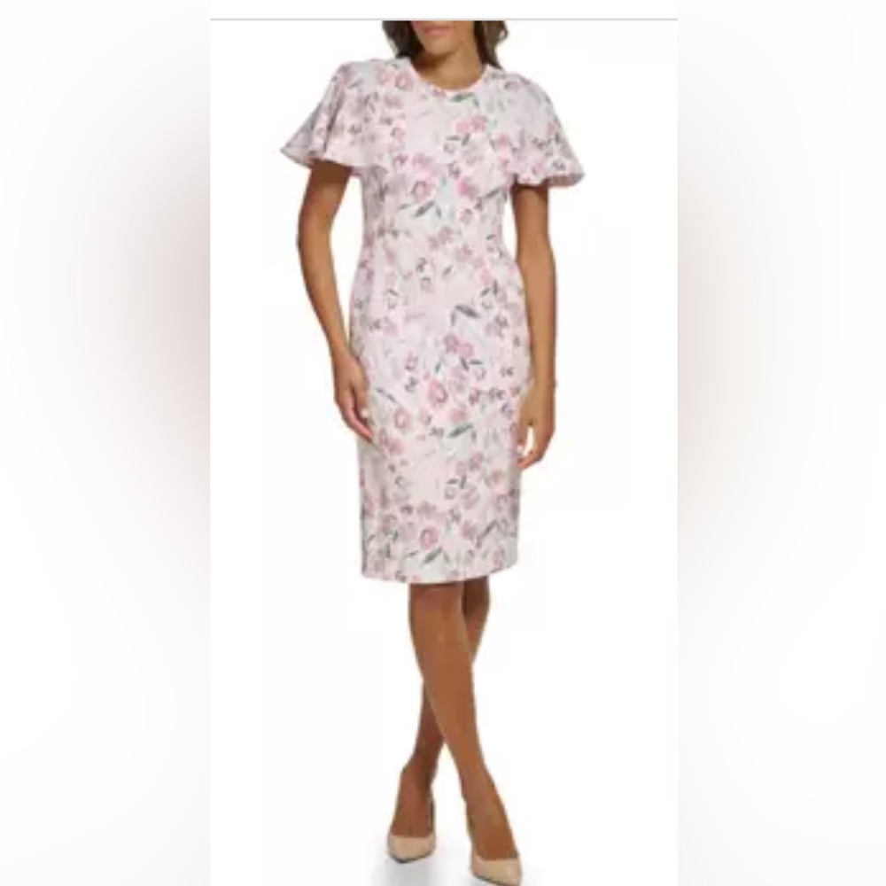 Calvin Klein flutter sleeve sheath